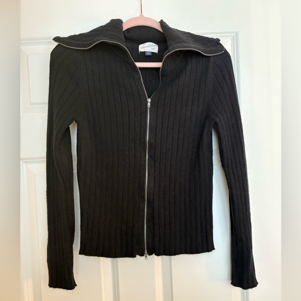 Universal Thread Black Ribbed Zipper Cardigan Sweater
